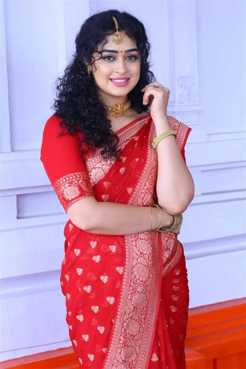 Apsara Rani in Red Saree at New Telugu Movie Opening